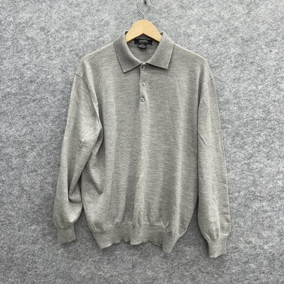 Giorgiolini Men's Polo Sweater 100% Wool Made in Italy Merino Extrafine Gray XL - Picture 1 of 11
